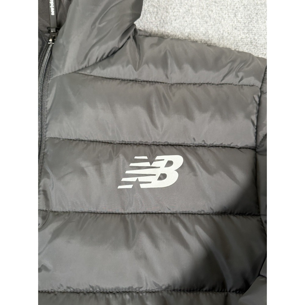 NWT New Balance Tech Puffer Hooded Jacket Mens Medium Black Comfort Fit Full Zip - Picture 5 of 14